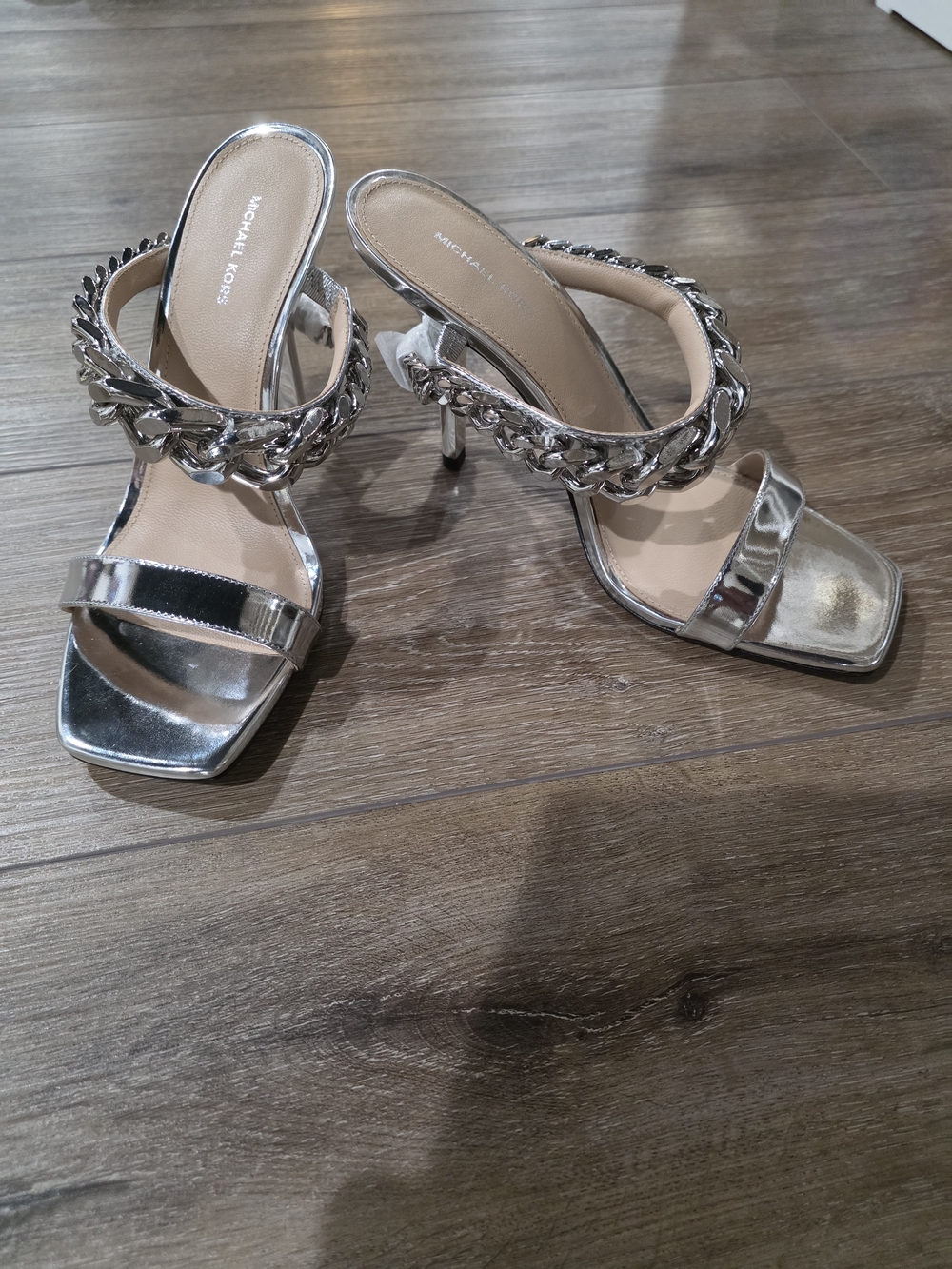 Michael Kors Silver Chain-Link Heeled Sandals